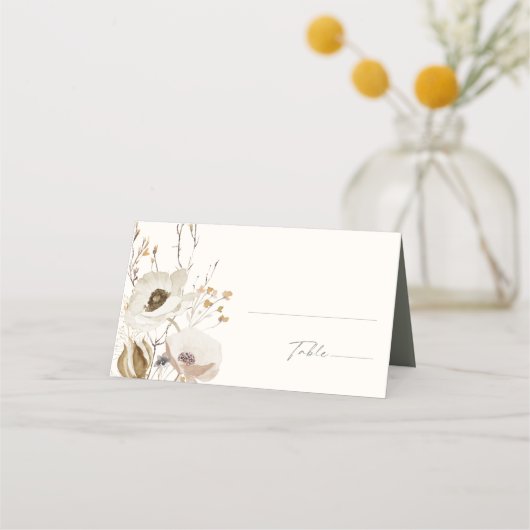 Whimsical Wildflower | Ivory en Sage Folded Weddin Plaatskaartje (Voorkant)