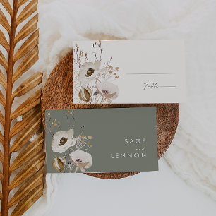 Whimsical Wildflower Ivory Flat Wedding Plaatskaartje