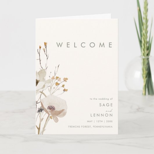 Whimsical Wildflower Ivory Folded Wedding Programm Programma (Voorkant)