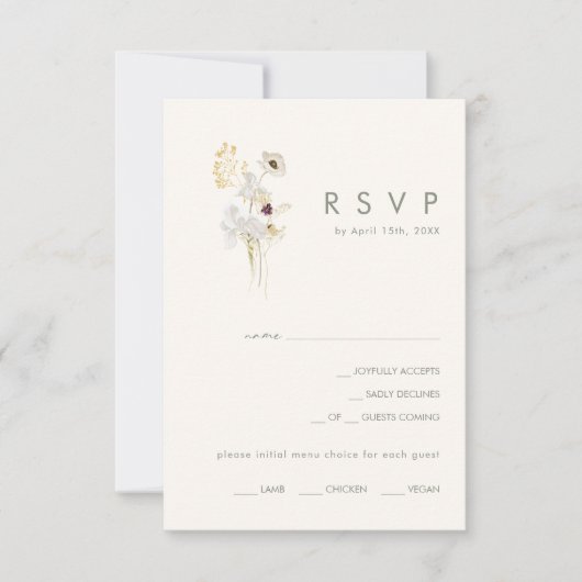 Whimsical Wildflower | Ivory Menu Choice RSVP-kaar (Voorkant)