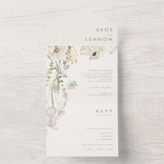 Whimsical Wildflower Ivory Photo Seal and Send All In One Uitnodiging (Binnen)