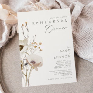 Whimsical Wildflower   Ivory Rehearsal Dinner Kaart