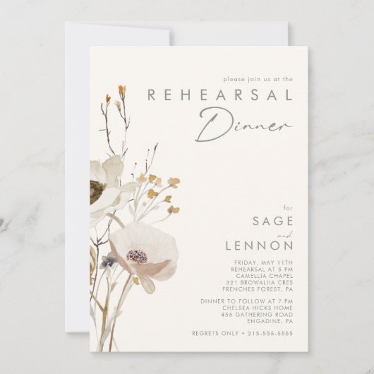 Whimsical Wildflower | Ivory Rehearsal Dinner Kaart (Voorkant)