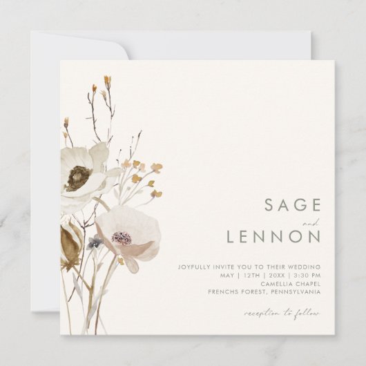 Whimsical Wildflower | Ivory Square Weddenschap Kaart (Voorkant)