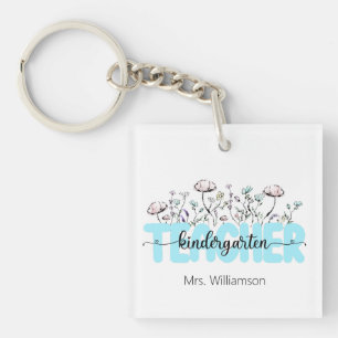 Whimsical Wildflower Kleuterschool Leraar Sleutelhanger