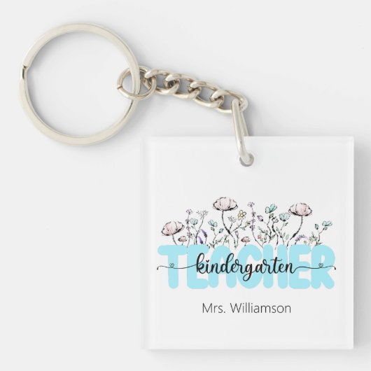 Whimsical Wildflower Kleuterschool Leraar Sleutelhanger (voorkant)