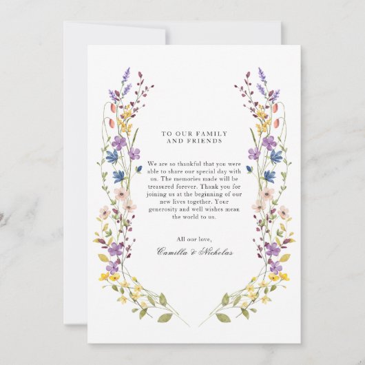 Whimsical Wildflower Krans Foto bruiloft Bedankkaart (Voorkant)