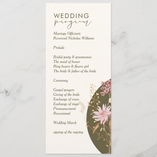 Whimsical Wildflower Lente Zomer Herfst Bruiloft Menu (Voorkant)