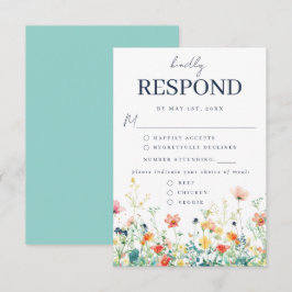 Whimsical Wildflower Maaltijdkeuze RSVP-kaart RSVP Kaartje