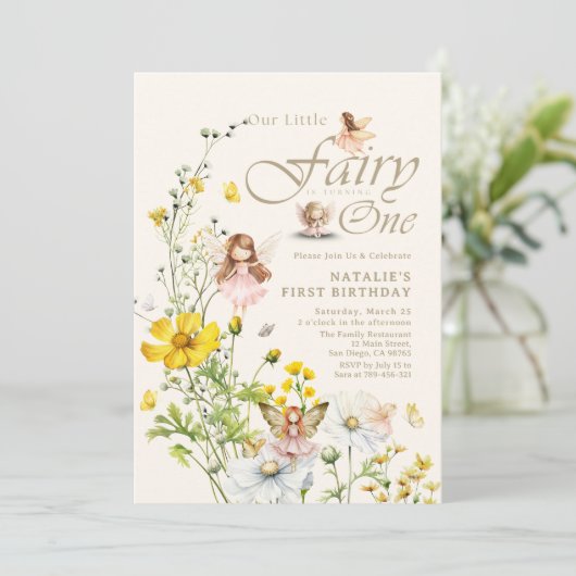 Whimsical Wildflower magische fee eerste verjaarda Kaart (Staand voorkant)