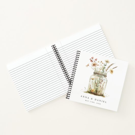 Whimsical Wildflower Mason Jar bruiloft gastenboek Notitieboek (Binnen)