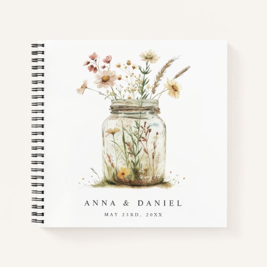 Whimsical Wildflower Mason Jar bruiloft gastenboek Notitieboek (Voorkant)