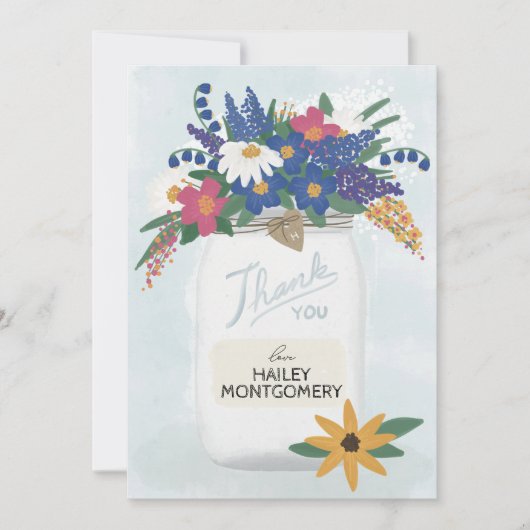 Whimsical Wildflower Mason Jar Dank je kaart (Voorkant)