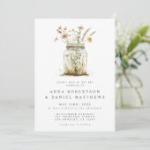 Whimsical Wildflower Mason Jar Wedding Kaart (Staand voorkant)