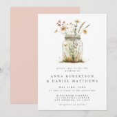 Whimsical Wildflower Mason Jar Wedding Kaart (Voorkant / Achterkant)