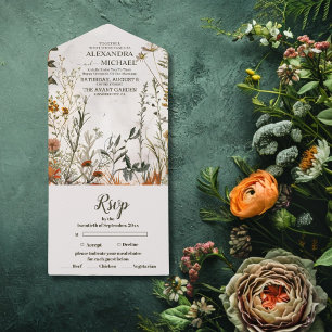 Whimsical Wildflower Meadow Bruiloft All In One Uitnodiging