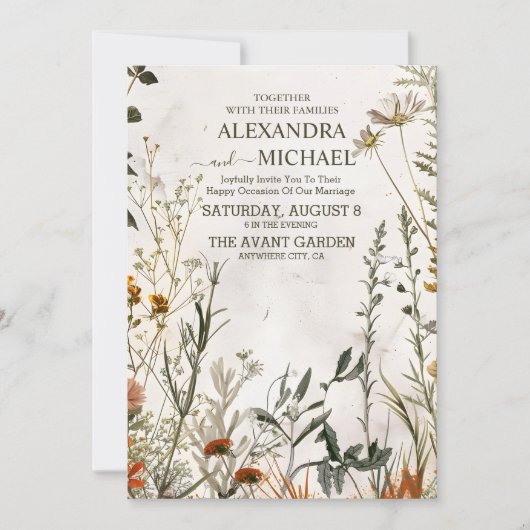 Whimsical Wildflower Meadow Bruiloft Kaart (Voorkant)