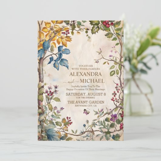 Whimsical Wildflower Meadow Bruiloft Kaart (Staand voorkant)