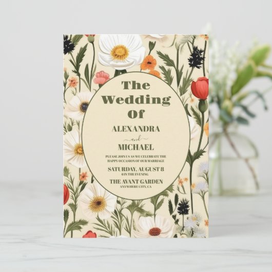 Whimsical Wildflower Meadow Bruiloft Kaart (Staand voorkant)