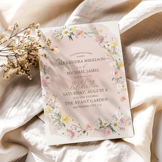 Whimsical Wildflower Meadow Bruiloft Kaart