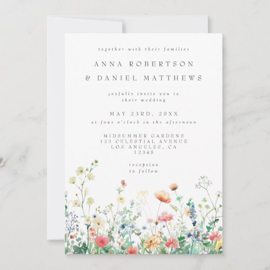 Whimsical Wildflower Meadow Bruiloft Kaart (Voorkant)