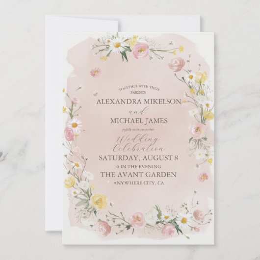 Whimsical Wildflower Meadow Bruiloft Kaart (Voorkant)