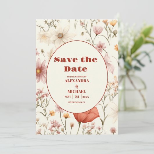 Whimsical Wildflower Meadow Bruiloft Save The Date (Staand voorkant)