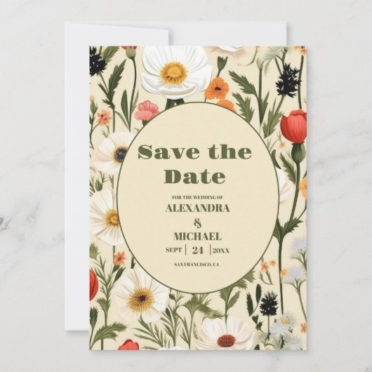 Whimsical Wildflower Meadow Bruiloft Save The Date (Voorkant)