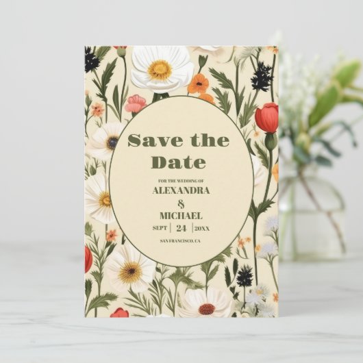 Whimsical Wildflower Meadow Bruiloft Save The Date (Staand voorkant)