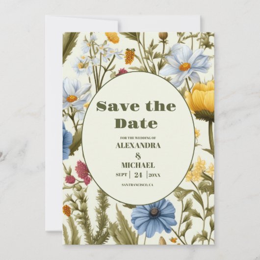 Whimsical Wildflower Meadow Bruiloft Save The Date (Voorkant)