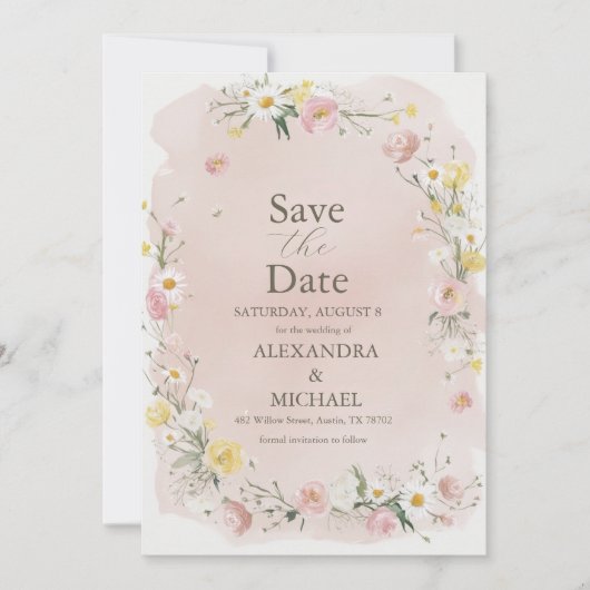 Whimsical Wildflower Meadow Bruiloft Save The Date (Voorkant)