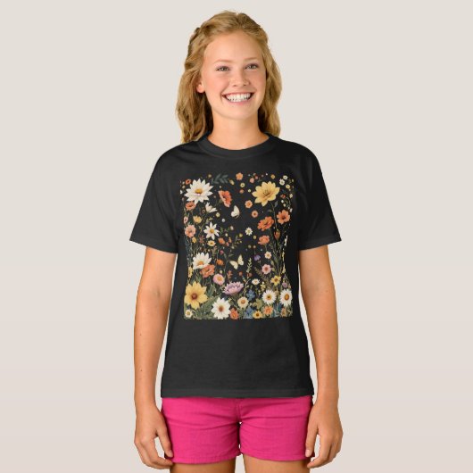 Whimsical Wildflower Meadow met vlinders T-shirt (Voorkant volledig)