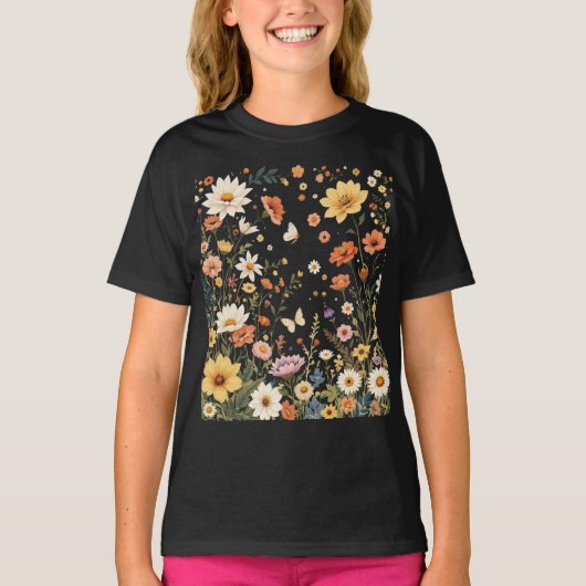 Whimsical Wildflower Meadow met vlinders T-shirt (Voorkant)