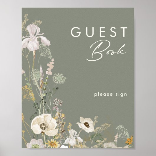 Whimsical Wildflower Meadow Sage Guest Book Sign Poster (Voorkant)