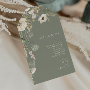 Whimsical Wildflower Meadow Sage Weddenschap Welko Cadeaulabel