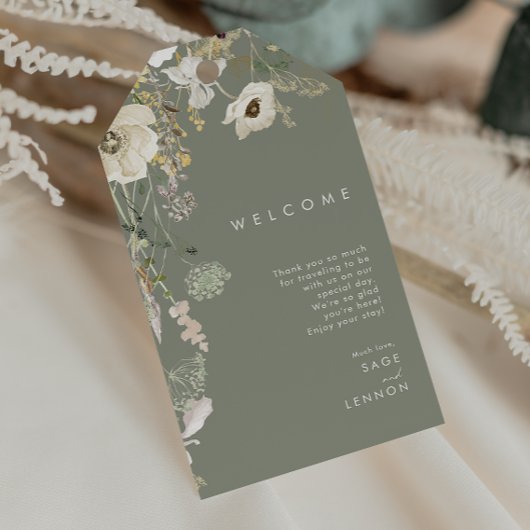 Whimsical Wildflower Meadow Sage Weddenschap Welko Cadeaulabel