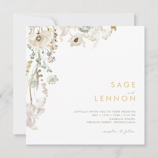 Whimsical Wildflower Meadow Square Weddenschap Kaart (Voorkant)