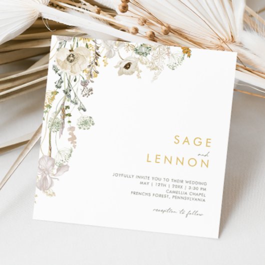 Whimsical Wildflower Meadow Square Weddenschap Kaart