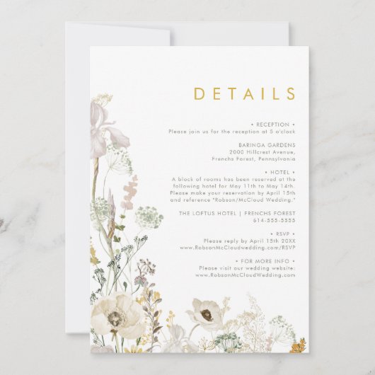 Whimsical Wildflower Meadow Wedding Details Kaart (Voorkant)