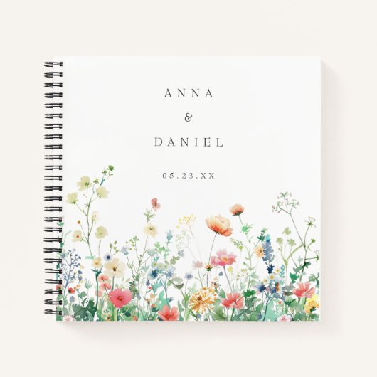 Whimsical Wildflower Meadow Wedding Gastenboek Notitieboek (Voorkant)