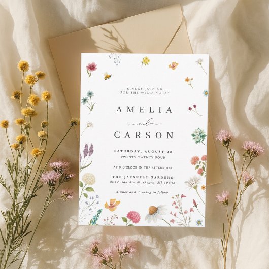 Whimsical Wildflower Meadow Wedding Invitation Kaart