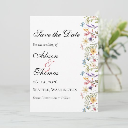 Whimsical Wildflower Meadow Wedding Save The Date (Staand voorkant)