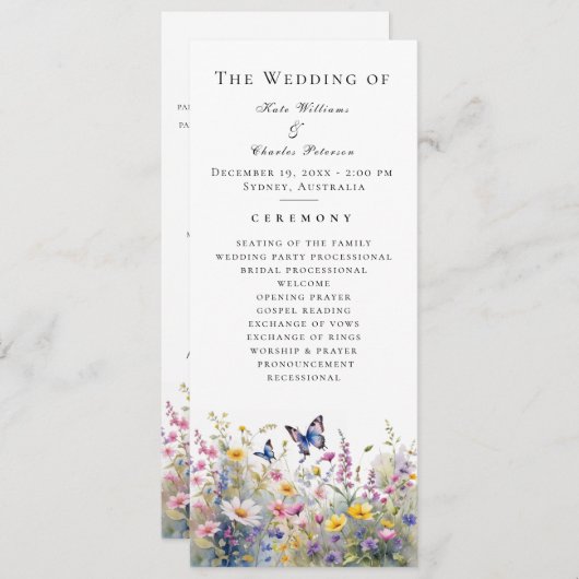 Whimsical Wildflower Meadows bruiloft programma (Voorkant / Achterkant)