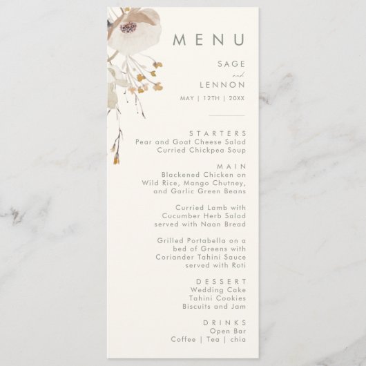 Whimsical Wildflower | Menu Ivory Wedding Dinner (Voorkant)