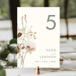 Whimsical Wildflower | Nummer van de voorlopige ta Kaart<br><div class="desc">Deze witte bloem | Ivory table number is perfect voor je eenvoudige, elegante boho bruiloft. De minimalistische waterverf wilde bloemen helpen je visie tot leven te brengen! Het ontwerp van witte en goudbloemen, met een paarse en gele aanraking, is zeker om je minimale herfst florale trouwdroom te voltooien! Houd het...</div>