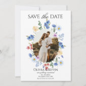 Whimsical Wildflower Oval Photo Save the Date Kaart (Voorkant)