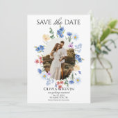 Whimsical Wildflower Oval Photo Save the Date Kaart (Staand voorkant)
