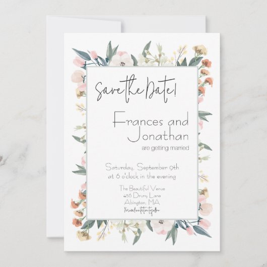 Whimsical Wildflower Pastel Botanische bruiloft Save The Date (Voorkant)