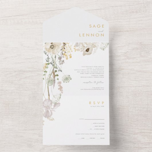 Whimsical Wildflower Photo Seal and Send All In One Uitnodiging (Binnen)