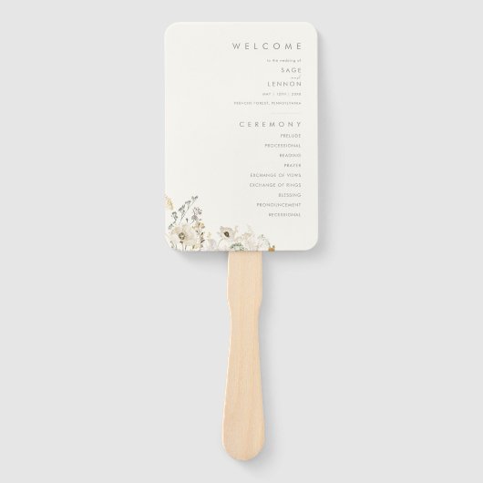Whimsical Wildflower | Programma Ivory Wedding Handwaaier (Voorkant)